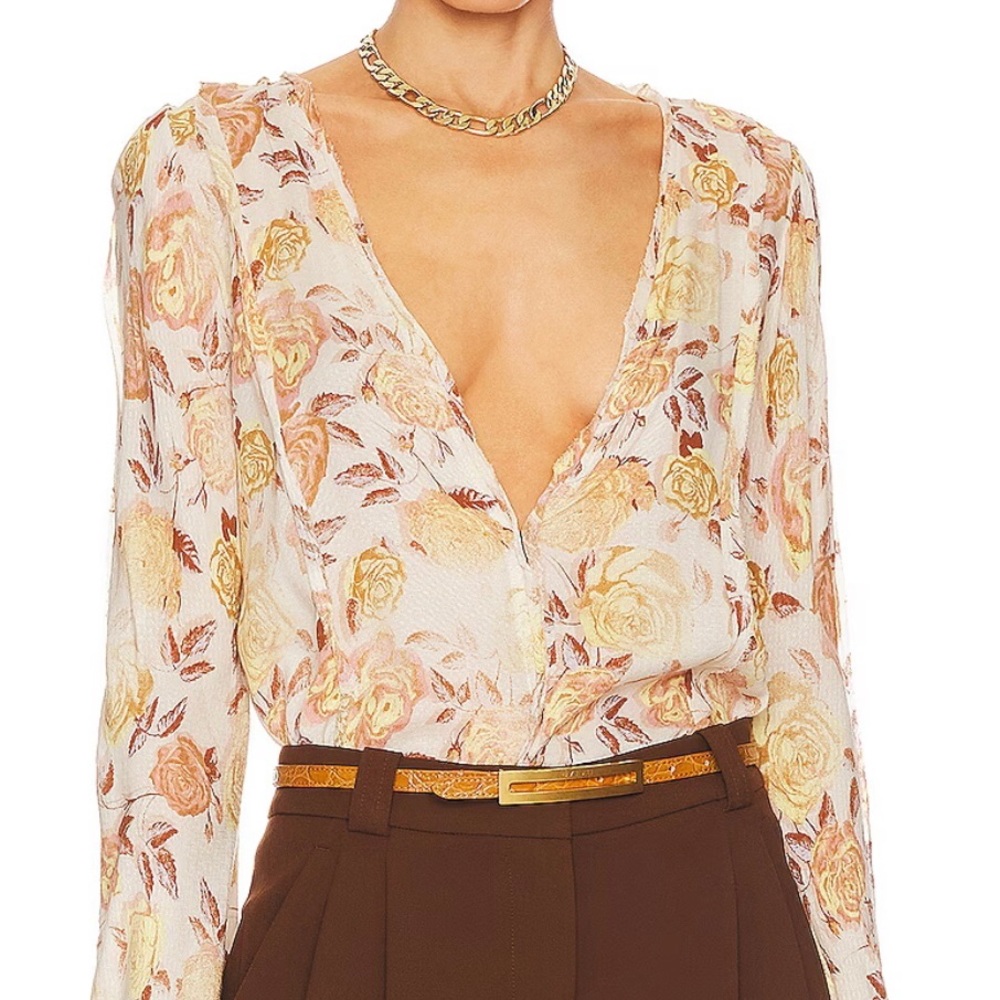 NWOT. Free People Everything's Rosy Bodysuit in Tea Combo (Medium)